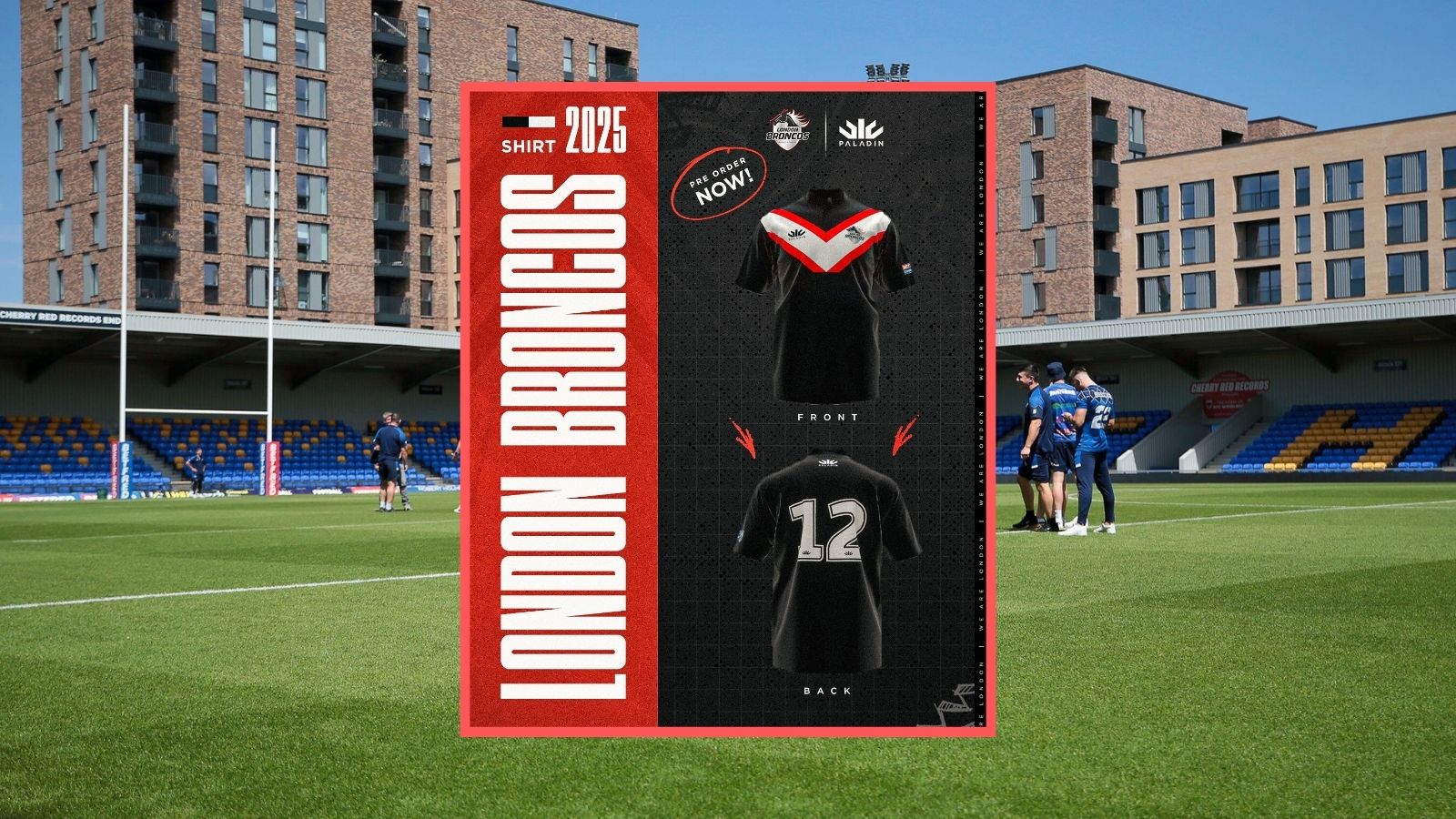 London Broncos' 2025 home kit, Plough Lane as background