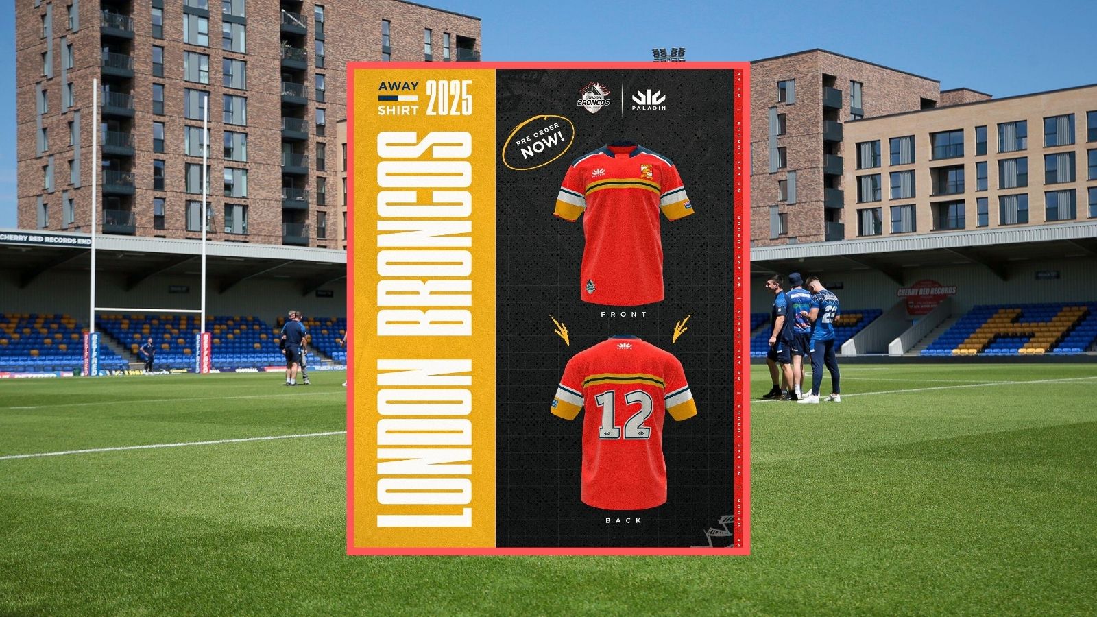 London Broncos' 2025 away kit, Plough Lane as background