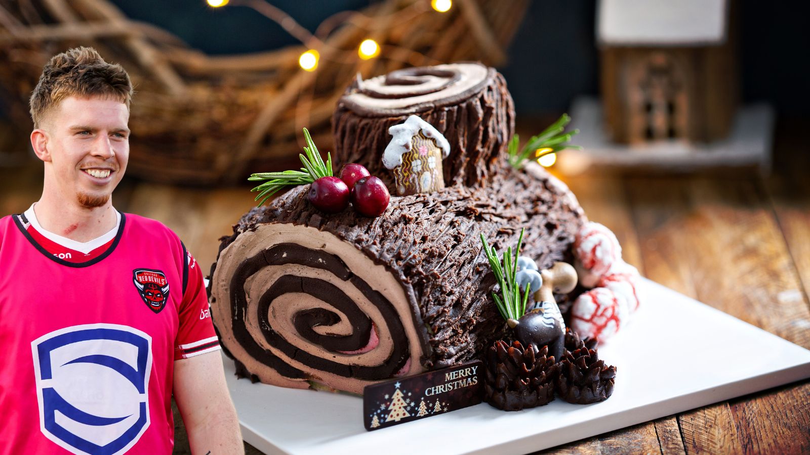 Loghan Lewis eyes up a Yule log